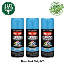 3PK Krylon Fusion All-In-One Spray Paint, Satin Bluebird, 12 oz, Multi-Surface