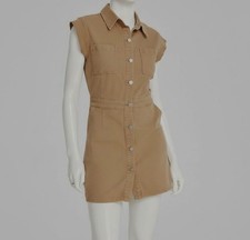 Tinsel Juniors' Women's Beige Point Collar Cap Sleeve Button-Up Dress Size XS