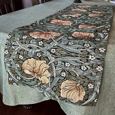 William Morris Emerald Tulips Tapestry Table Runner 59x18" Embroidered Runner