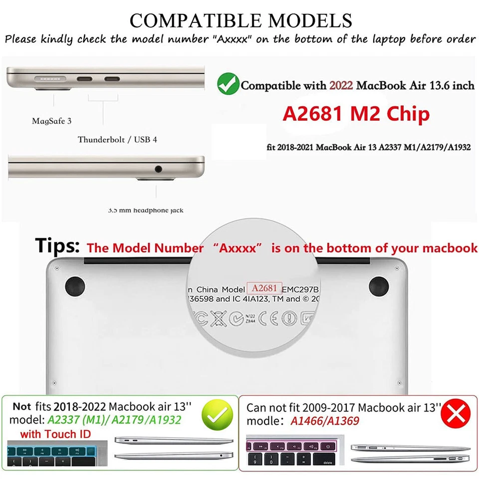 For MacBook Air 13.6 Inch 2022 (M2) A2681 Case Hard Plastic Shell Keyboard Cover - Image 2 of 4