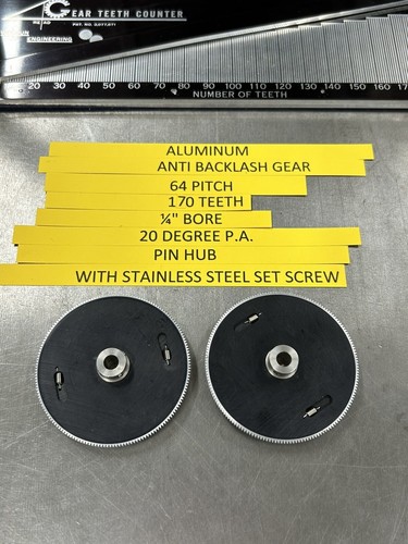 QTY 1 PIC DESIGN ALUMINUM ANTI BACKLASH SPUR GEAR 64 PITCH 170 TEETH 1/4” BORE