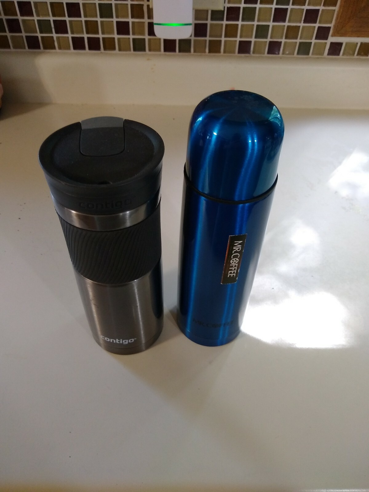 Lot of 2 Coffee Stainless Steel Travel Thermal Crowell Thermos ~ 16 oz.