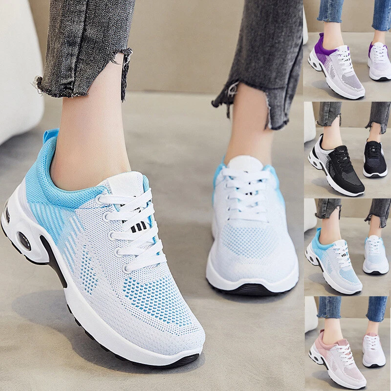 Womens Ladies Running Flat Comfy Fitness Sports Shoes Size Gym Trainers Lace Up