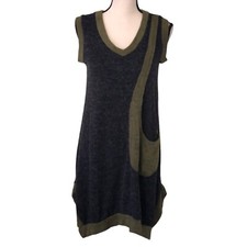 Rising International Size S Dress Sweater Knit Sleeveless Gray Green Lagenlook