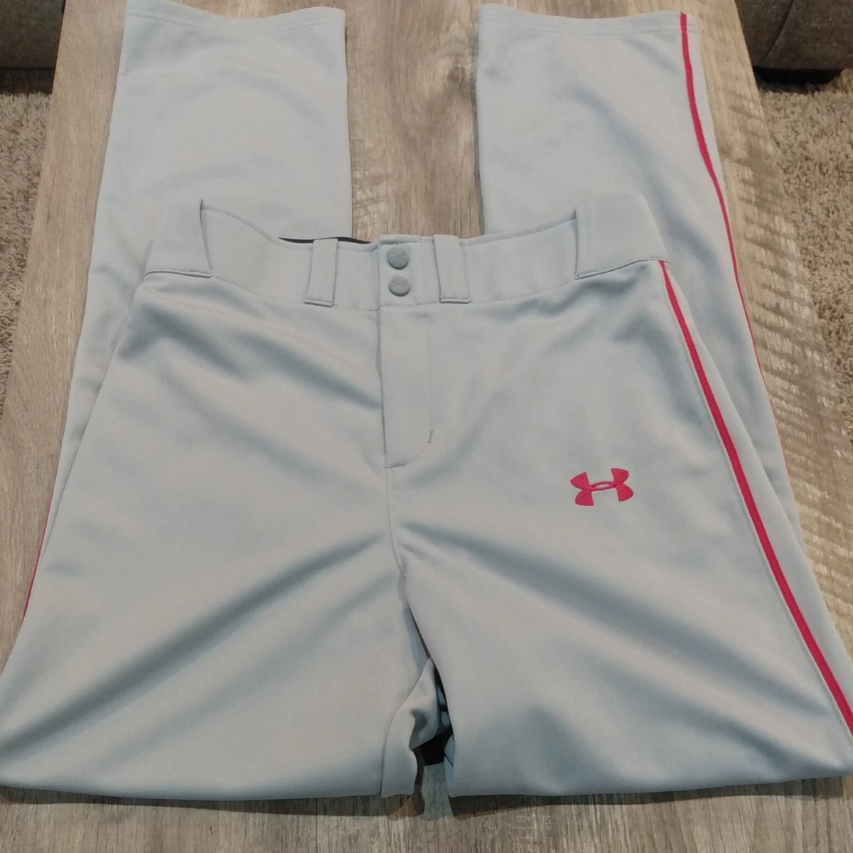 Under Armour HeatGear Gray w Red Piping Baseball Pants Loose Men's Size  Small