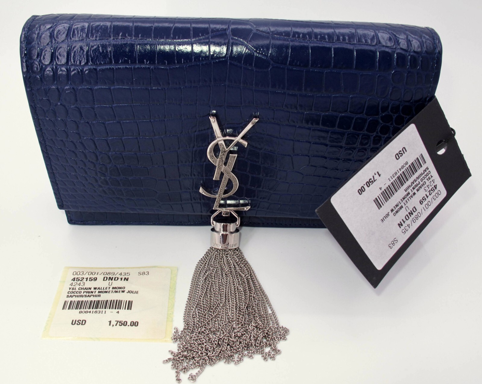 Borsa a tracolla originale YVES SAINT LAURENT "WOC" effetto coccodrillo blu "STE"**