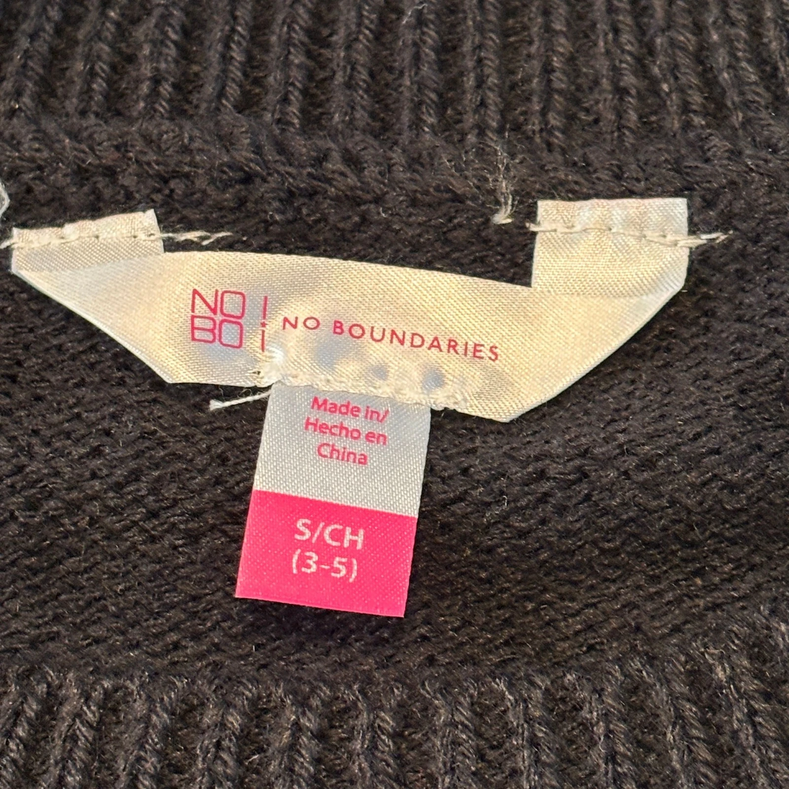 No Boundaries Black Ugly Christmas Sweater with Santa Claus Tree Tinsel Size S