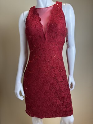 NW Nightway Women's Red Sequined Lace Cocktail Dress Sz (B