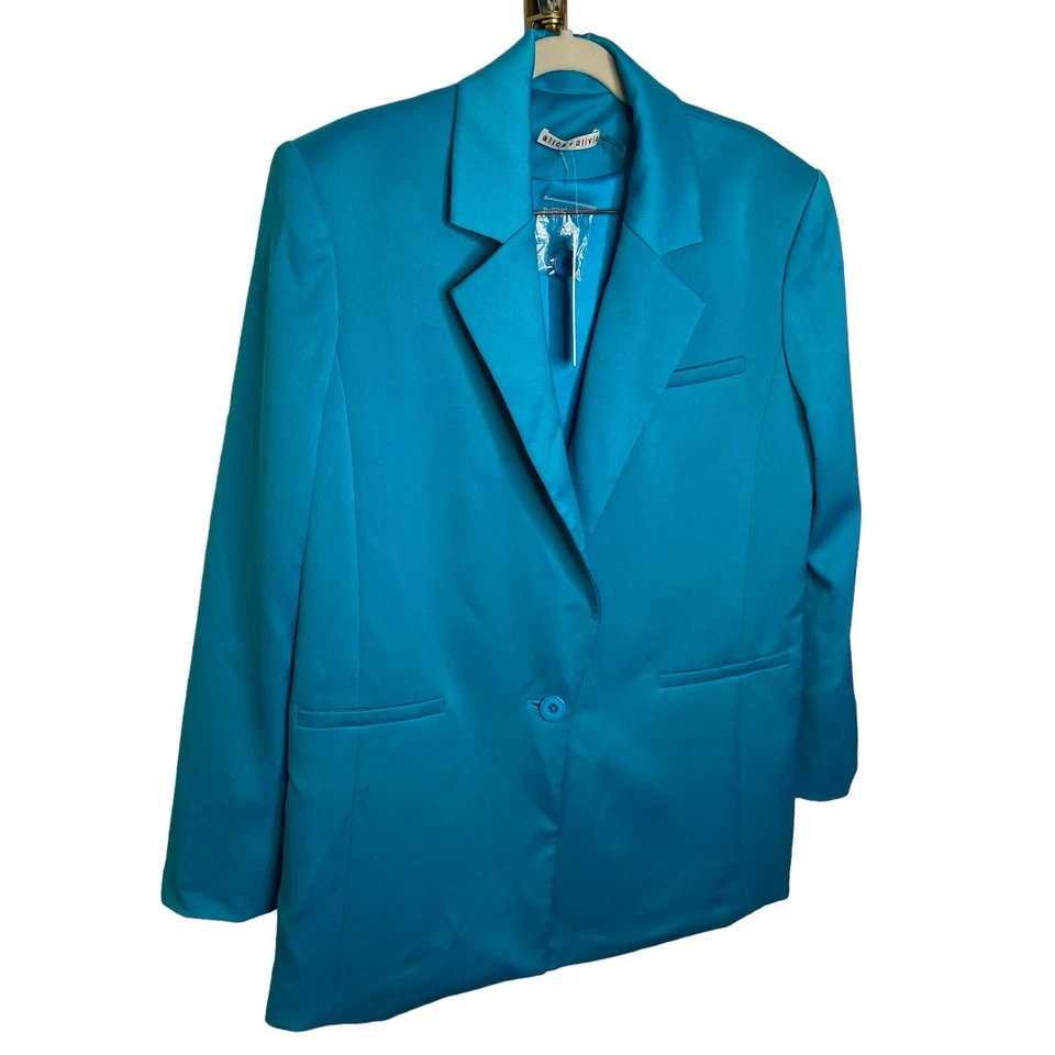 Alice + Olivia Shan Padded-Shoulder Long-Sleeve Blazer Career Ocean Floor Size 2 - Image 2 of 4