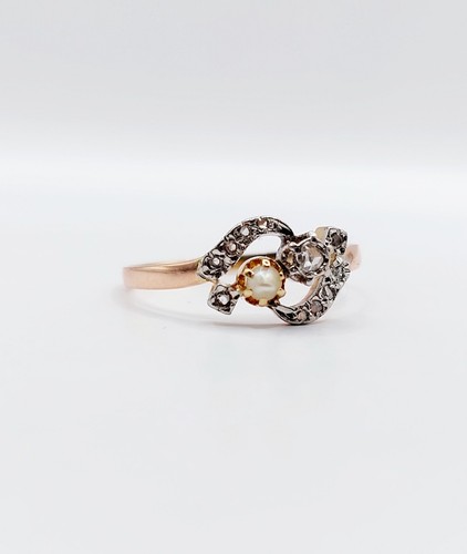Anillo tú y yo antiguo oro rosa 18k diamante talla rosa y perla (alrededor de... - Imagen 2 de 9