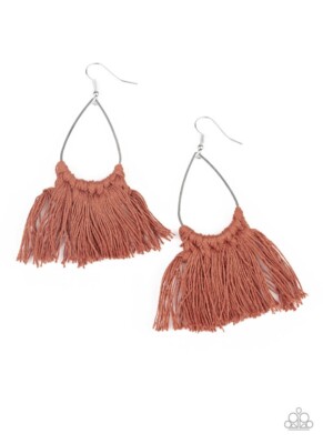 🔥 Paparazzi Macrame Earrings 🔥 Tassel Treat Brown Red Silver Fringe RARE  HTF