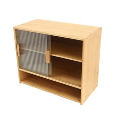 Small Bamboo Kitchen Storage Cabinet Countertop Pantry Sideboard w/2 Glass Doors