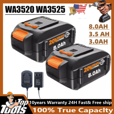 For WORX 20V 8.0AH MAX Extend Lithium-Ion Battery+Charger WA3525 WA3575 WA3520