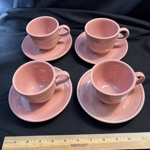 Lot 8 Homer Laughlin FIESTAWARE 1990 Retired Rose Pink Cup & Saucer Free Ship!