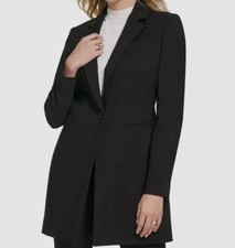 Calvin Klein Women Black Solid One-Button X-Fit Topper Blazer Jacket Coat Size 4