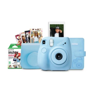 Fujifilm INSTAX Mini 7+ Bundle (10-Pack film, Album, Camera Case, Stickers), Lig