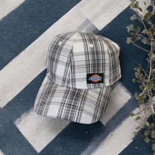 Dickies mens skater work school white plaid one size fits most flexfit hat new