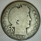 1896 O Silver Barber Quarter 25c US Type Coin Almost Good Circulated New Orleans