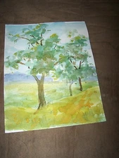 Original Watercolor By Peg Humphreys, Trees 8.5"x11"
