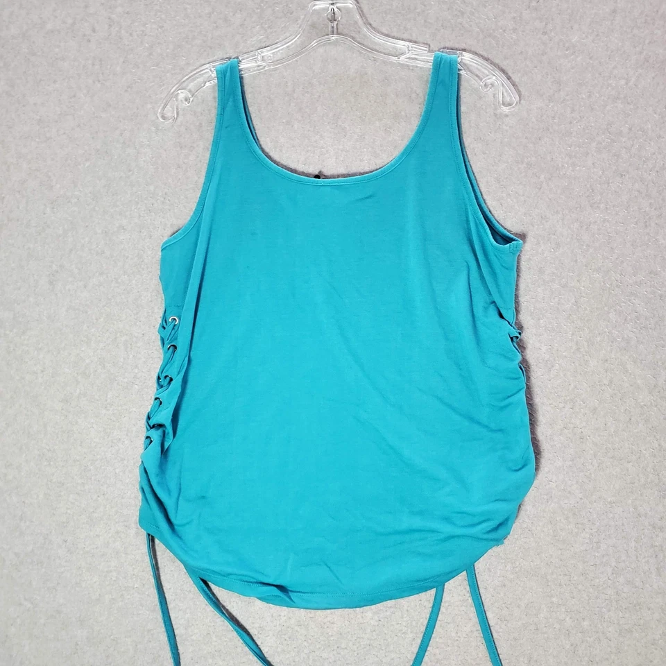 Top de mujer Roper M azul sin mangas sin mangas toro floral calavera gráfico con cordones laterales Foto 4 de 4