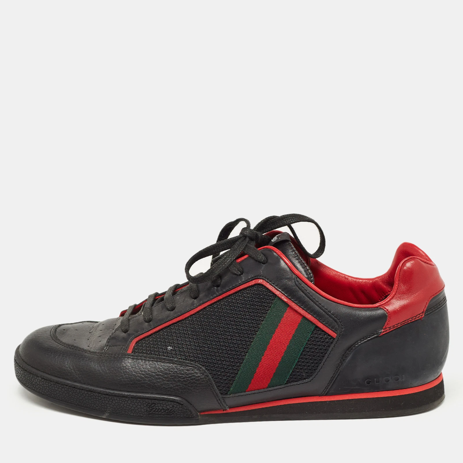Baskets de tennis vintage Gucci en cuir et maille noir/rouge taille 43,5
