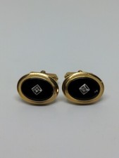 Vintage GF Gold Filled Black Onyx Diamond Cuff Links