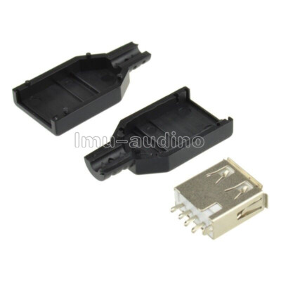 10Pcs USB2.0 Type-A Plug 4-pin female Adapter Connector jack&Black Plastic Cover