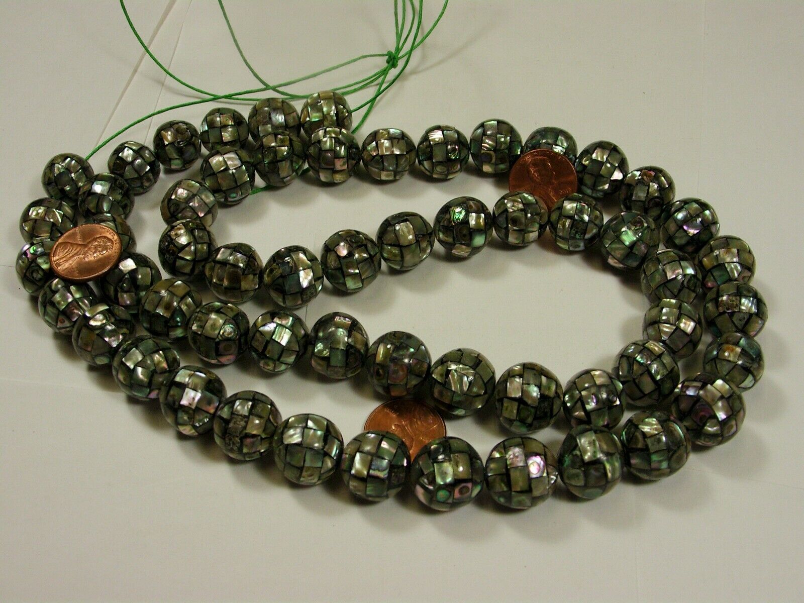 1 Strand 32" Handmade Round Abalone Inlaid Shell Beads (50 Pieces) (RF-57)