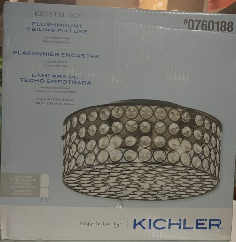 Kichler Krystal Ice Olde Bronze Flushmount Ceiling Fixture 11.8 X 11.8 X 5.2 in - Picture 1 of 3