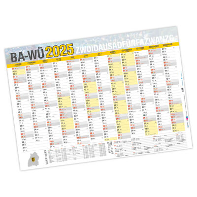 Jahresplaner Ba-Wü 2025 Wandkalender DIN A0  (118,9 x 84,1 cm), 250 g/m² gerollt