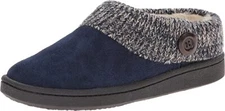 Clarks Navy Knitted Collar Winter Clog Rounded Closed Toe Slipper-Wide