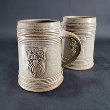 Studio Hand Thrown Pottery Stoneware Mug Coffee Cup Set Wizard Troll Viking Face