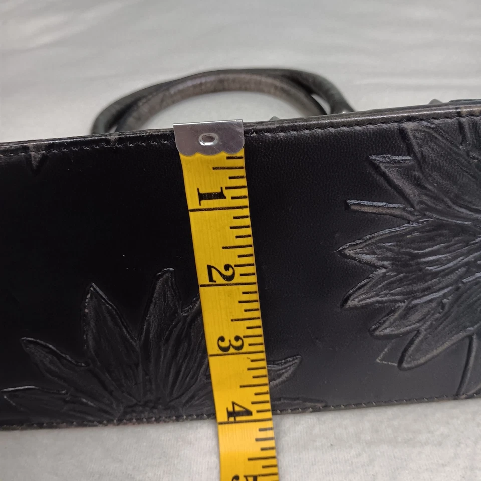 Bolso de Mano Besso Negro Marrón Cuero Repujado Girasol Tooled Floral Cartera Foto 3 de 4