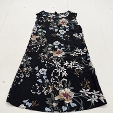 SheIn Dress Womens XS Black Floral Keyhole Neck Sleeveless Shift Short Casual
