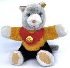 Steiff Happy Cat Teddy 1970s Dralon Plush 35cm 14in ID Button Tags Vintage