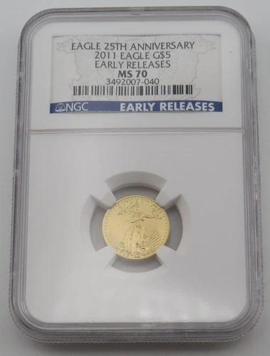 2011 $5 Gold Eagle 25th Anniversary NGC MS70 1/10 oz Gold Early Release