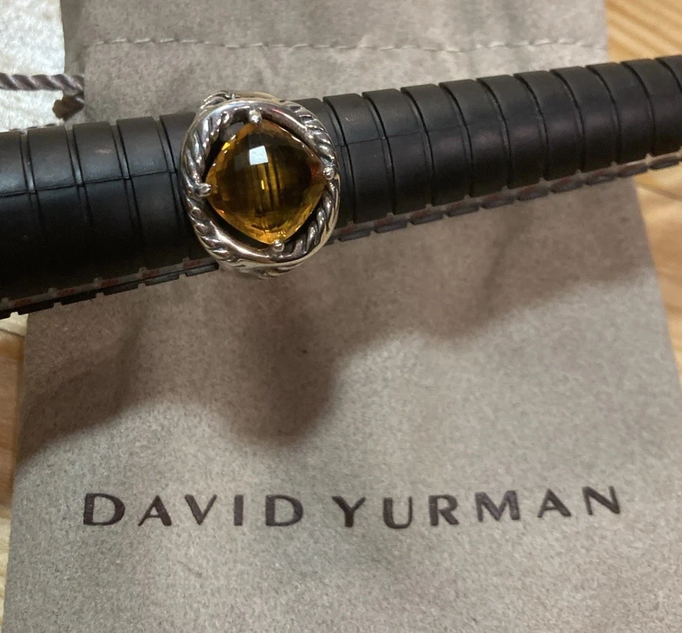 Anillo David Yurman Talla 8 Plata de Ley 925 11mm Amarillo Citrino Infinito Cable Foto 3 de 4