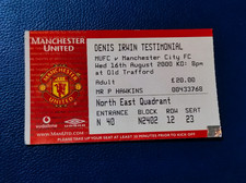 Denis Irwin Testimonial Ticket 2000 Manchester United vs Manchester City