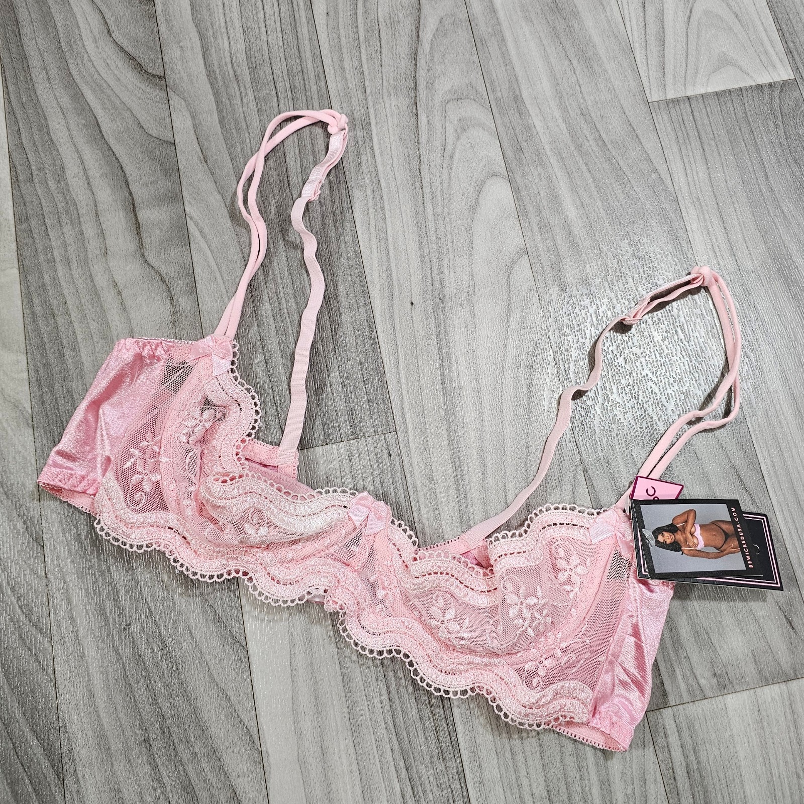 Be Wicked Pink Open Cup Cupless Underwire Lace Shelf Bra