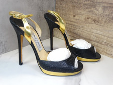Jimmy Choo Black Gold Snakeskin Platform Stiletto Sandals Heels 37 6.5 STUNNING