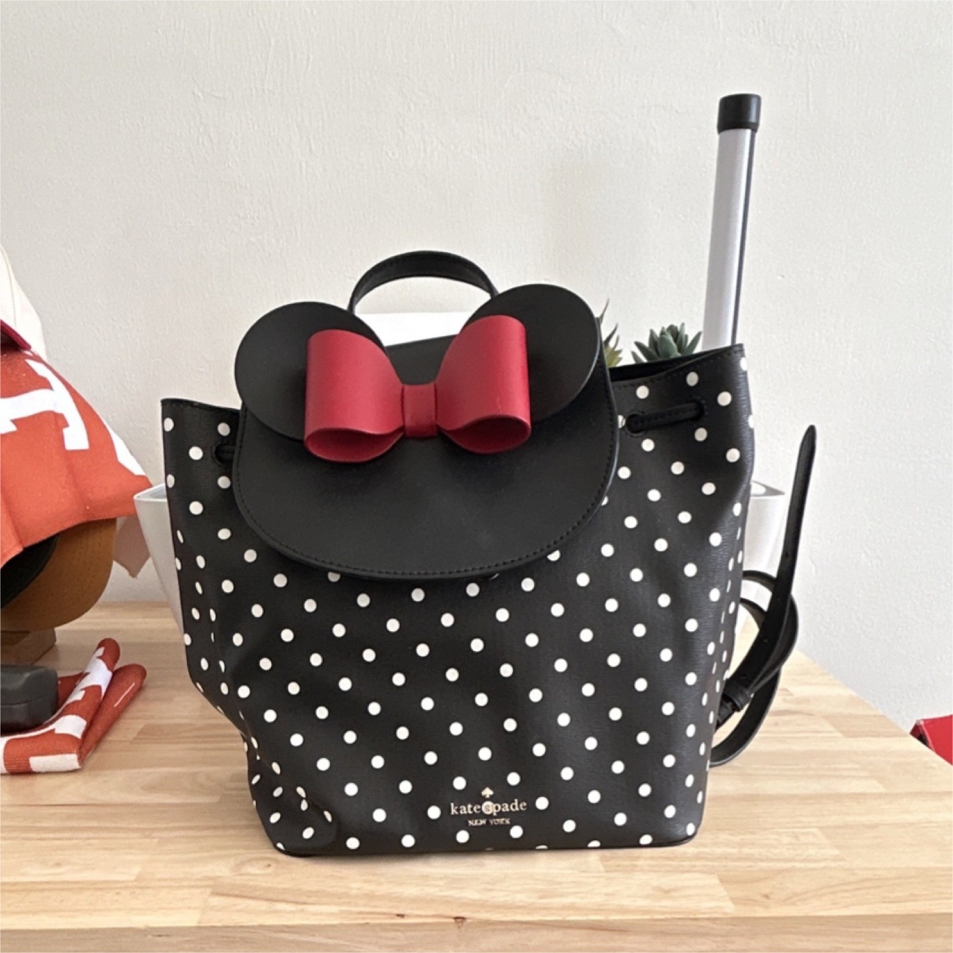 Kate Spade Disney Minnie Mouse Polka Dot Backpack Black White Red Medium
