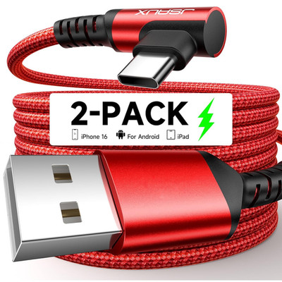 USB C Kabel [2 Stück 2M] 3,1A Schnellladung, 90 Grad Winkel USB Typ C Ladekabel 
