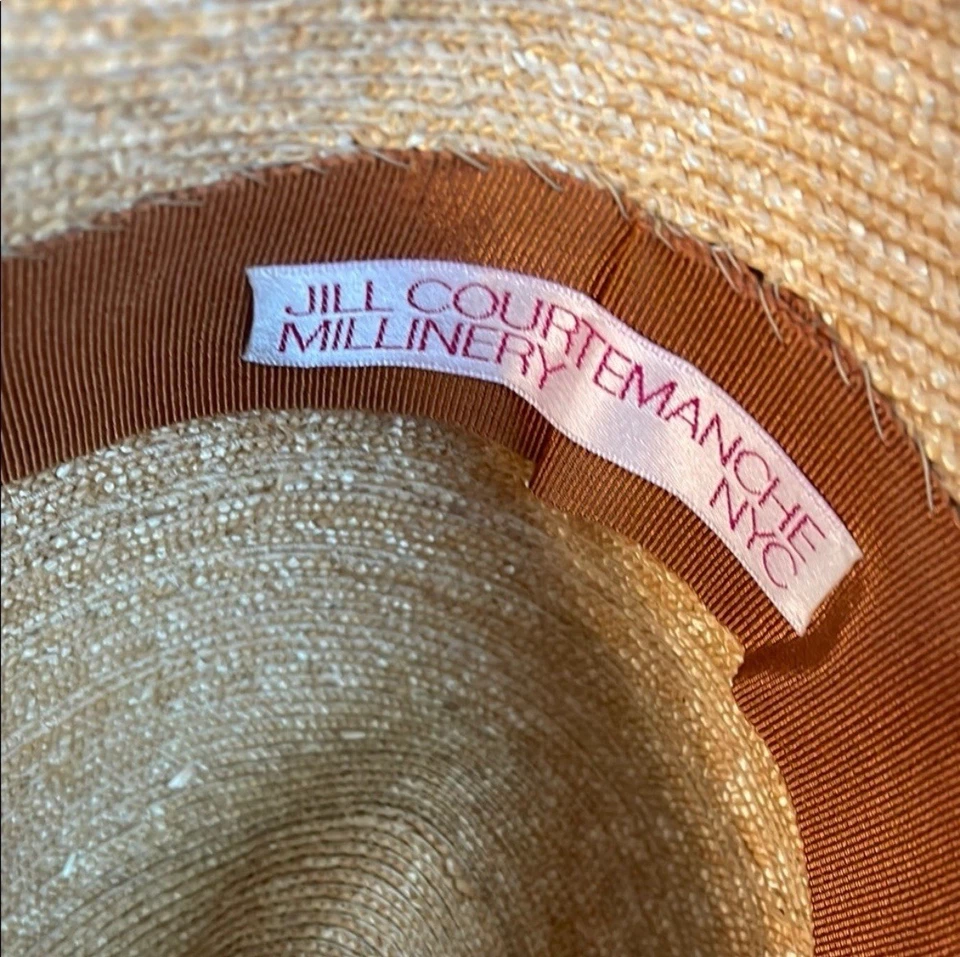 Sombrero de paja Jill Courtemanche Millinery NYC flores cinta arco OS Foto 3 de 4