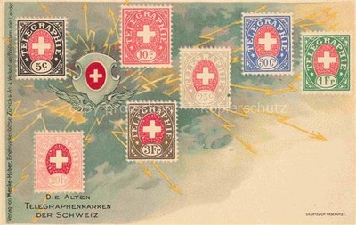 Briefmarken auf AK Timbres Postage Francobollo-- Telegraphenmarken Schweiz 