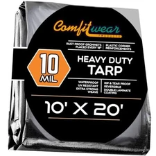 10' x 20' Heavy Duty Silver/Black Waterproof UV Blocking 10 Mil Poly Tarp 