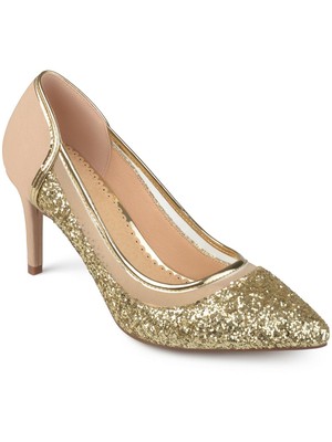 JOURNEE COLLECTION Womens Gold Mesh Kalani Toe Stiletto Slip On Pumps Shoes 9 M