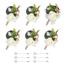 Mens Boutonnieres for Weddings, 6 Pcs Rose Boutonnieres, White/Beige