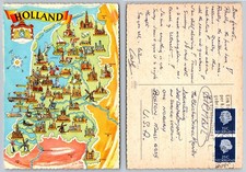 Vintage 1962 Holland Pictorial Map Postcard - Cities & Landmarks Illustrated