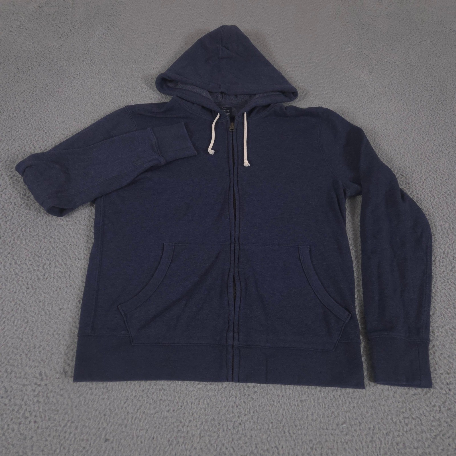 J.Crew Hoodie Mens M Navy Blue Lightweight Fleece Full Zip Cotton Blend Casual