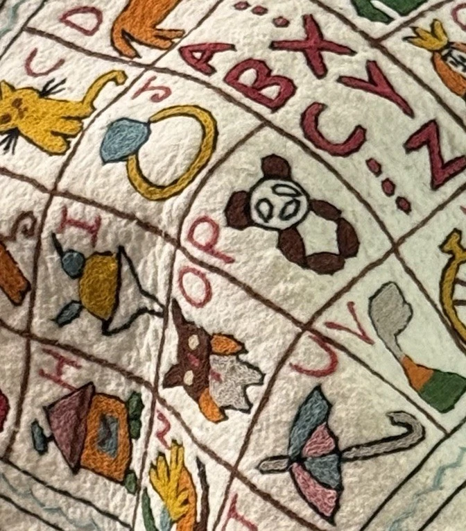 India Kashmir Namda Wool Felted Folk Art Alphabet 36“ X 23” Or Rug Animal ABC - Image 2 of 4